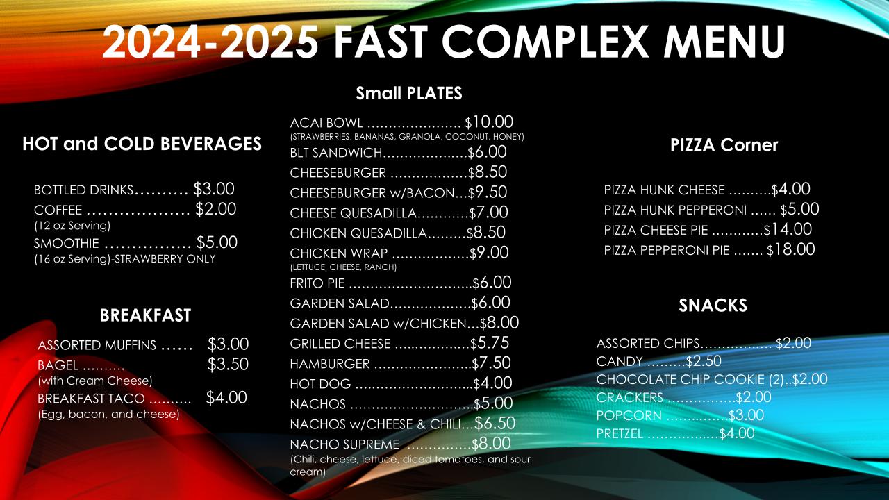 2024-2025 FAST COMPLEX MENU